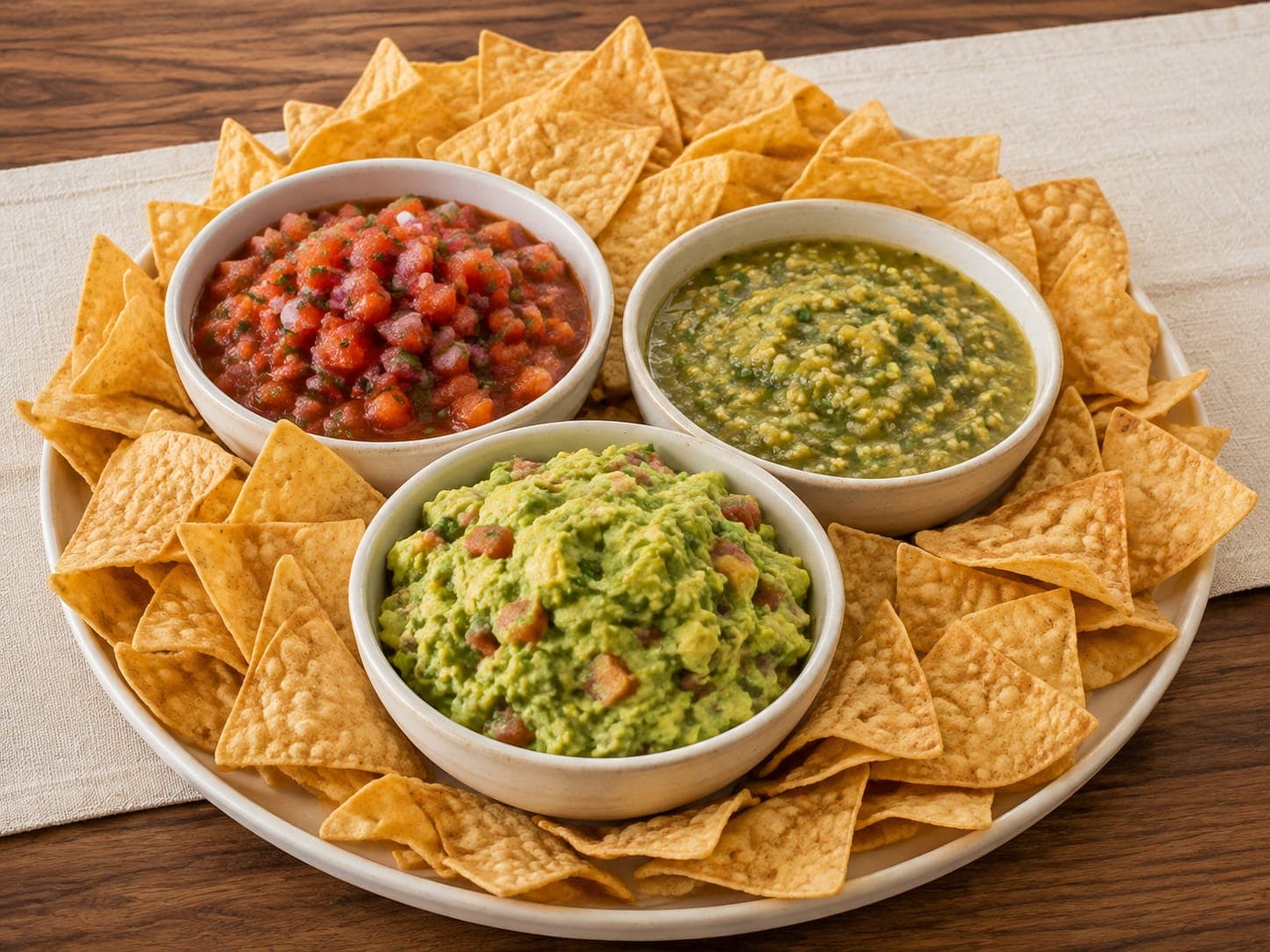 Chips, salsa, and guacamole platter from iJava Cafe catering