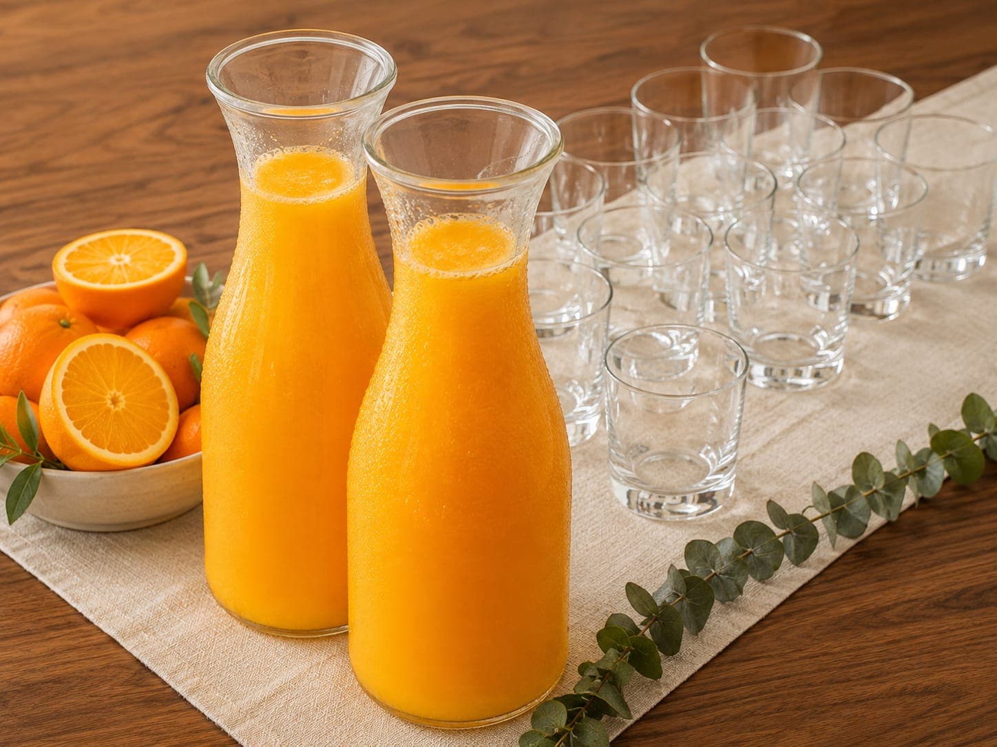Fresh-squeezed orange juice carafes from iJava Cafe catering