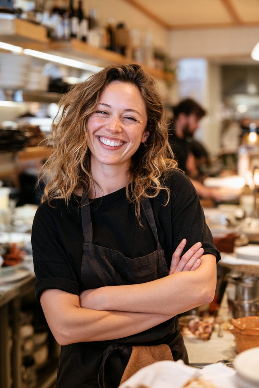 An iJAVA Café team member smiling behind the line during a busy shift