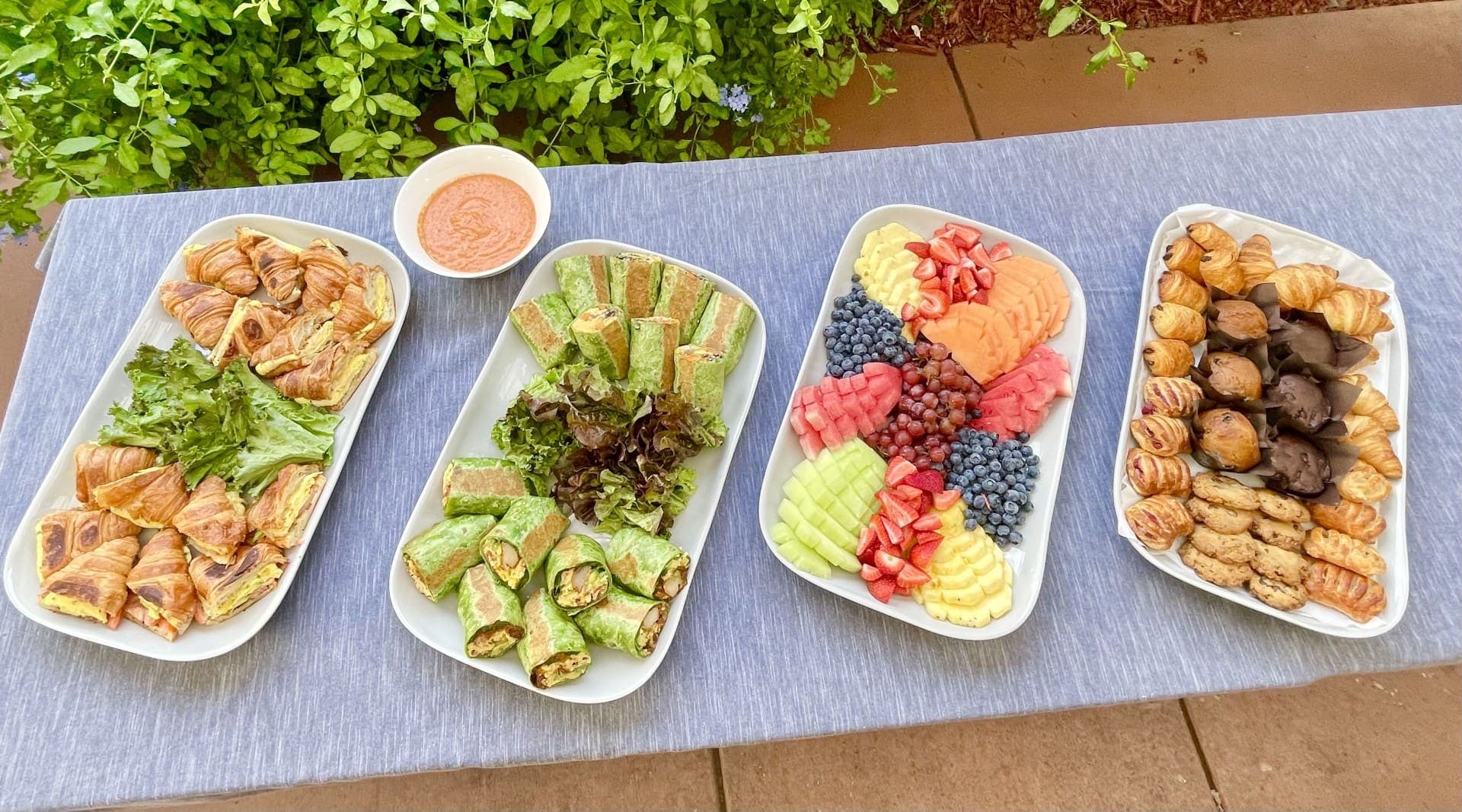 Catering breakfast burritos with a fresh fruit platter at iJava Cafe, San Jose